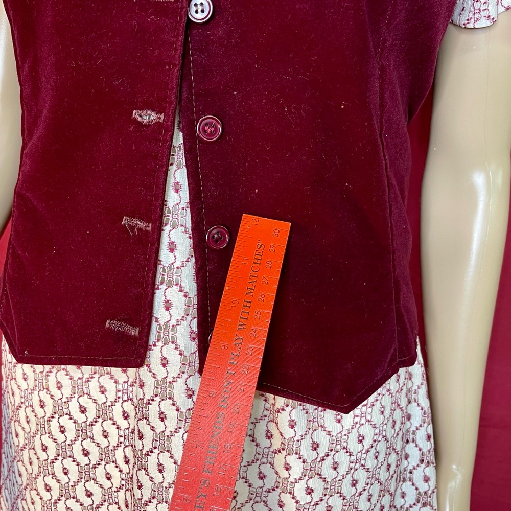 Vintage 1960’s Lace Eyelet Tie Back Dress With Velvet Vest Small - Picture 6 of 12